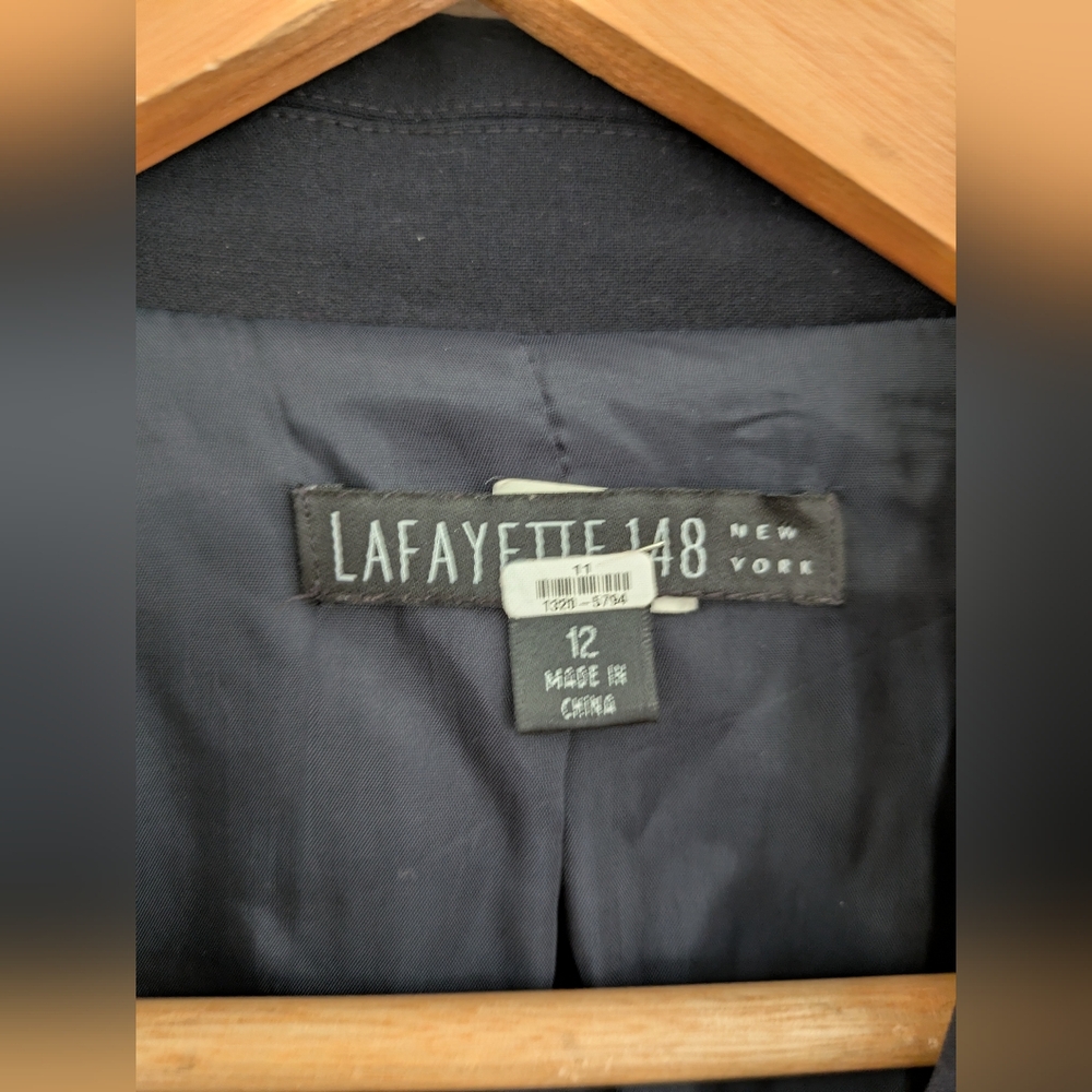 Lafayette 148 Pick Stitch Navy Blue Wool Blazer Size 12 - Picture 6 of 10